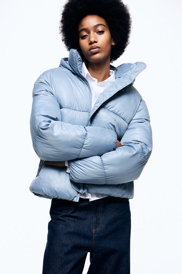 H&M Hooded Puffer Jacket Light Blue