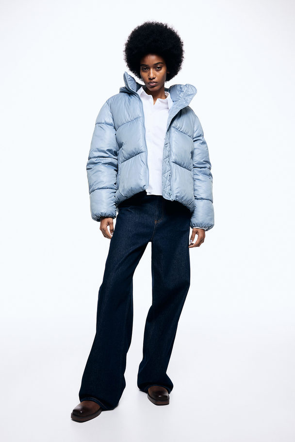 H&M Hooded Puffer Jacket Light Blue