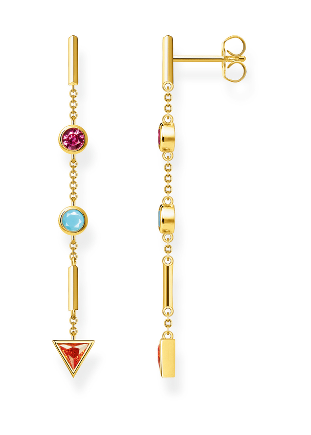Thomas Sabo Earring Colourful Stones, Gold 925 Sterling Silver, 18k Yellow Gold Plating