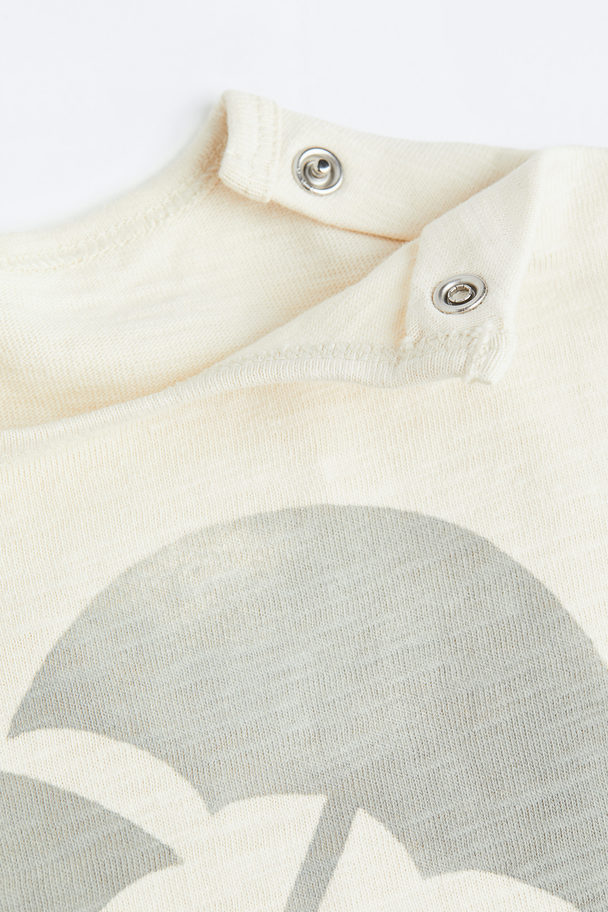 H&M 2-piece Printed Jersey Set Natural White/umbrellas