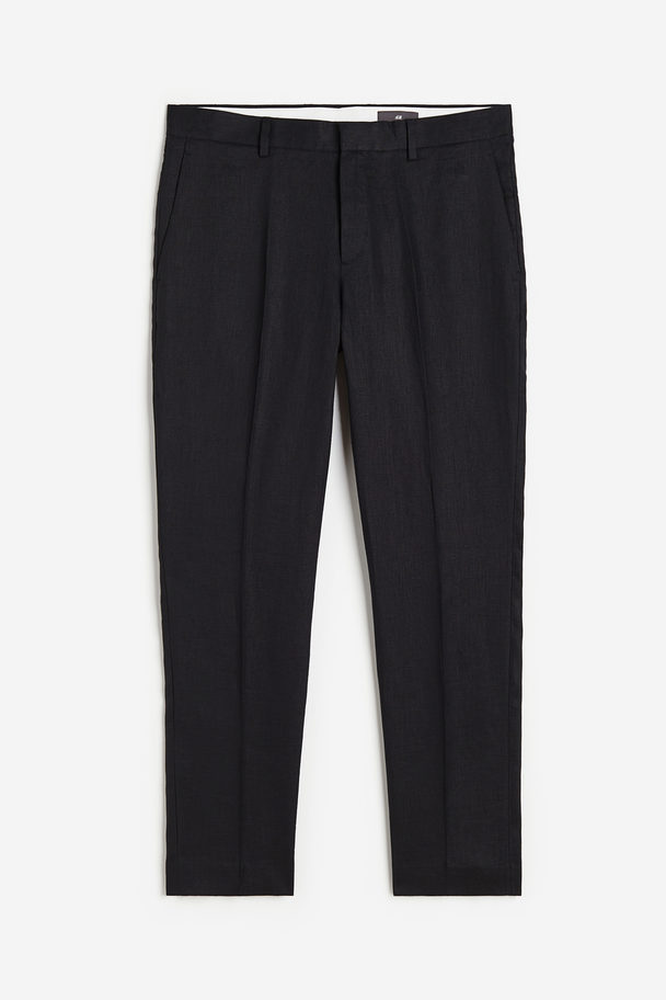 H&M Anzughose aus Leinen in Slim Fit Schwarz