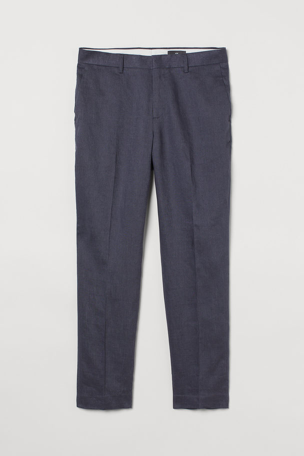 H&M Linen Suit Trousers Slim Fit Steel Blue
