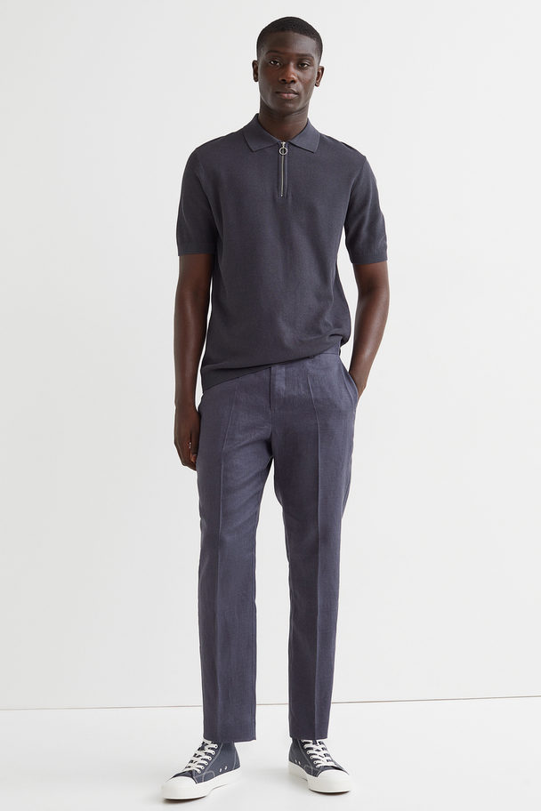 H&M Linen Suit Trousers Slim Fit Steel Blue