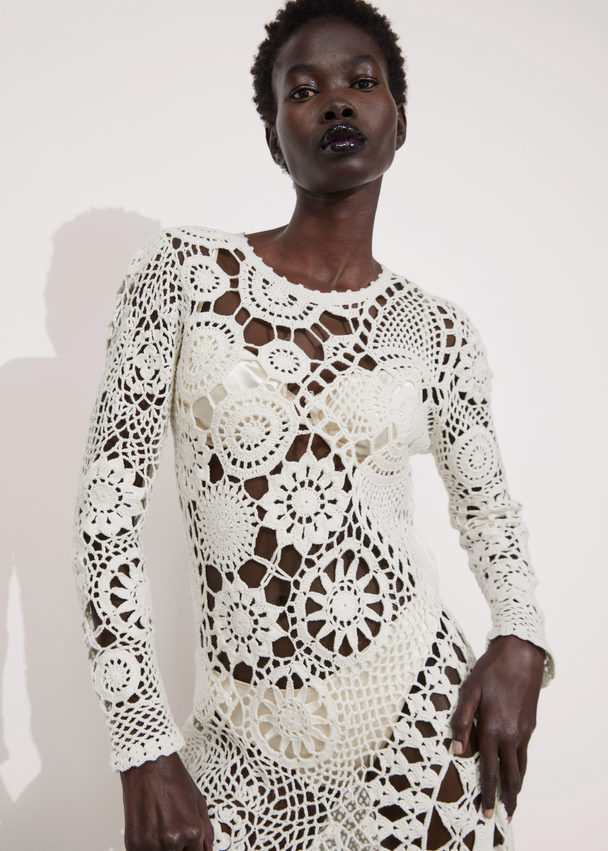& Other Stories Crocheted Asymmetric Midi Dress White