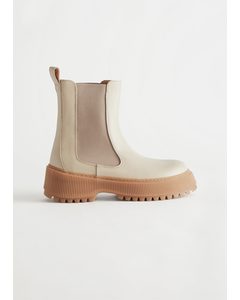 Chunky Leather Chelsea Boots Beige