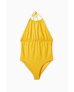 Open-back Gathered Swimsuit Bright Yellow
