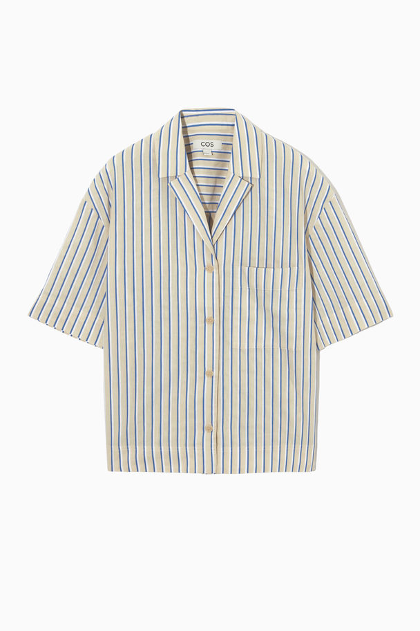 COS Striped Linen-blend Camp-collar Shirt Beige / Blue / Striped