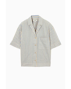 Striped Linen-blend Camp-collar Shirt Beige / Blue / Striped