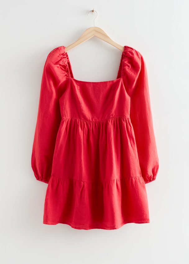 & Other Stories Linen Mini Dress Red