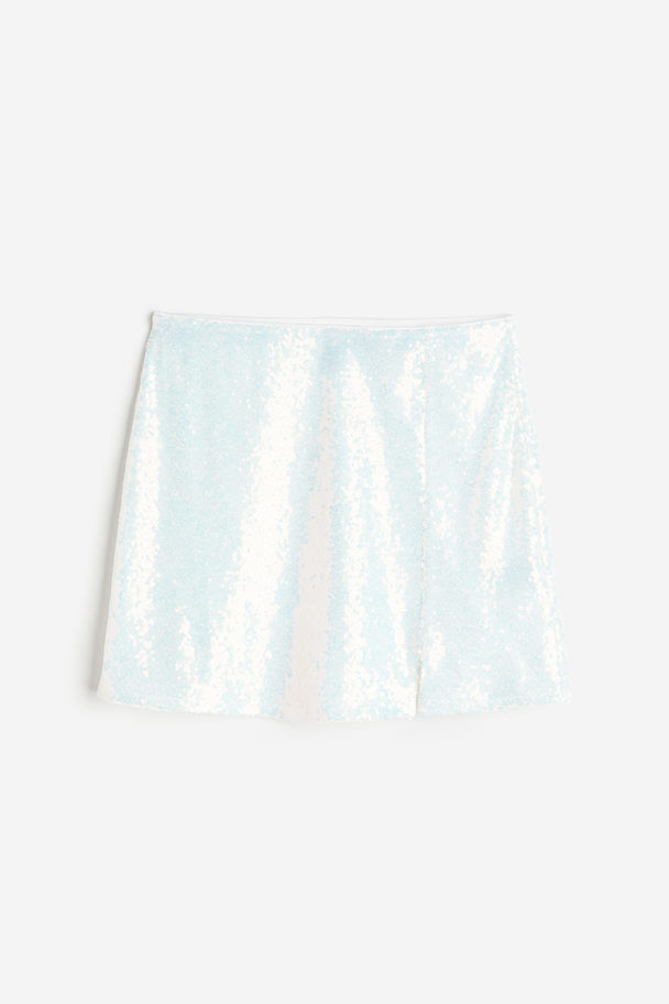 H&M Sequined Mini Skirt White/silver-coloured