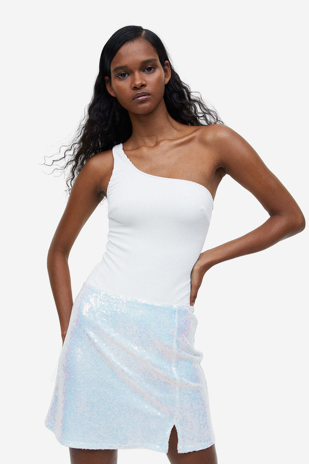 H&M Sequined Mini Skirt White/silver-coloured