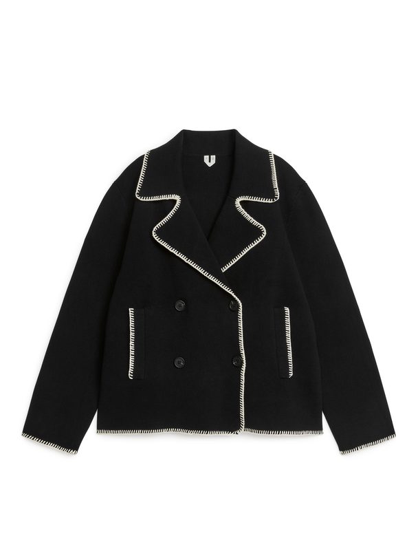ARKET Knitted Contrast Stitching Jacket  Black/off-white