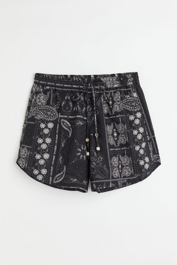 H&M Cotton Pull-on Shorts Charcoal Grey/paisley Pattern