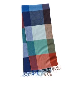 Checked Wool Scarf Blue/multi-colour
