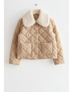Quilted Removable Collar Jacket Beige