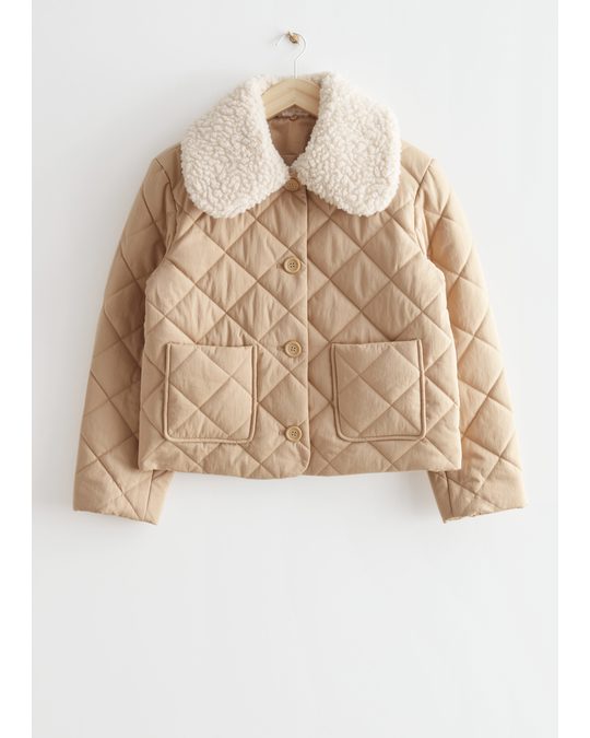 & Other Stories Quilted Removable Collar Jacket Beige