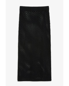 Black Knitted Net Midi Skirt Black