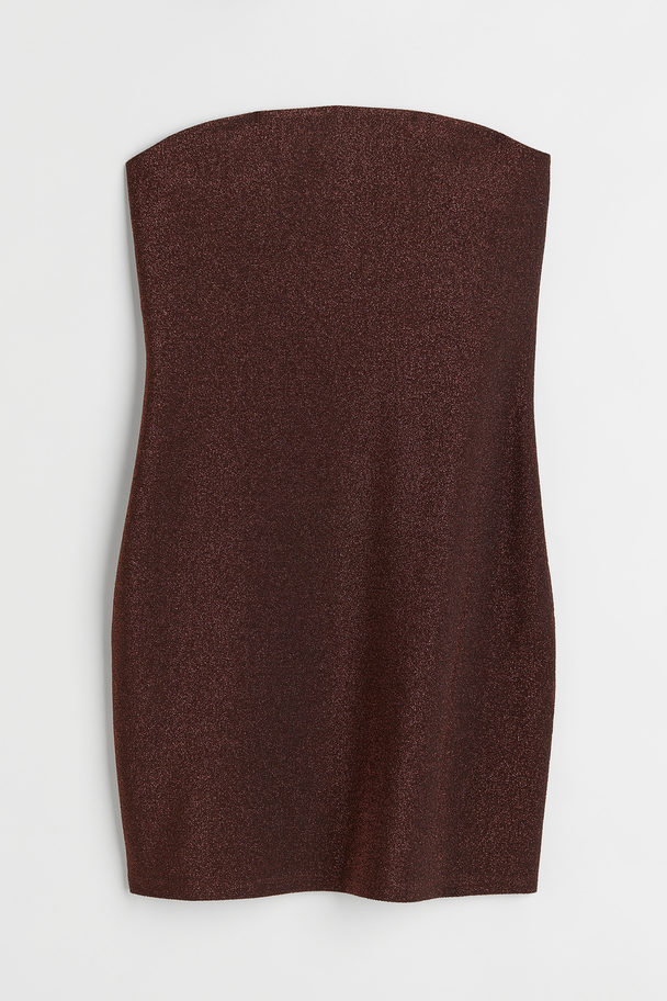 H&M Bandeau-klänning Mörkbrun/glitter