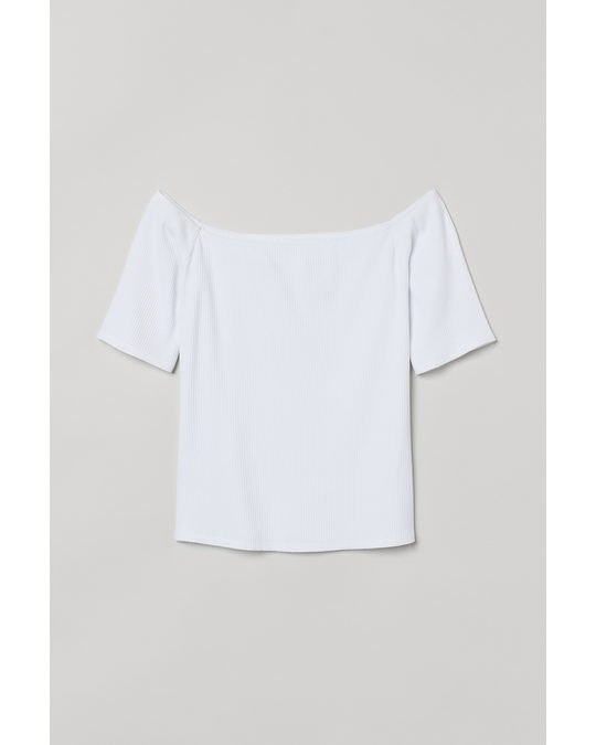 H&M Ribbed Off-the-shoulder Top White