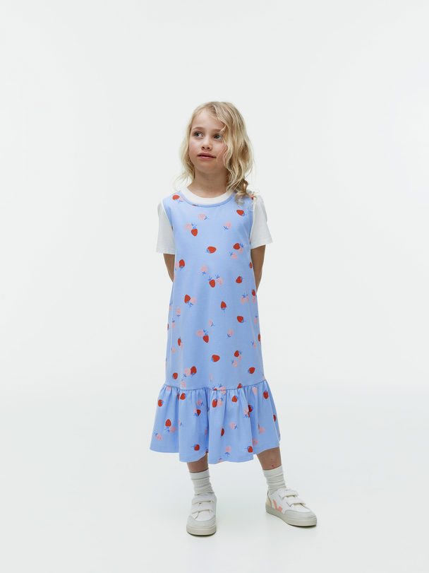 ARKET Frilled Jersey Dress Light Blue/strawberry