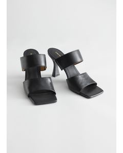 Leather Flared Heel Sandalettes Black