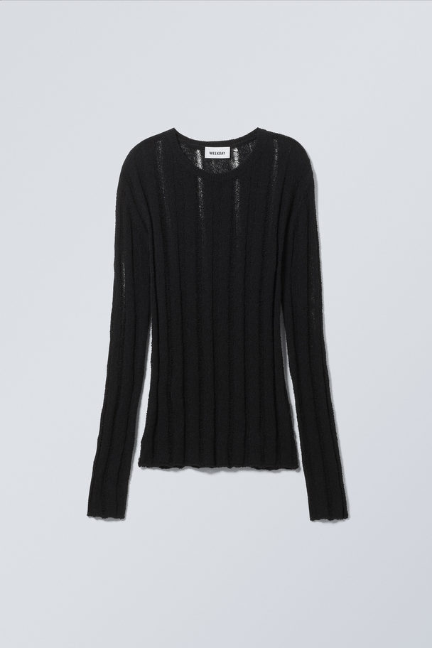 Weekday Transparenter Strickpullover mit schmaler Passform Schwarz