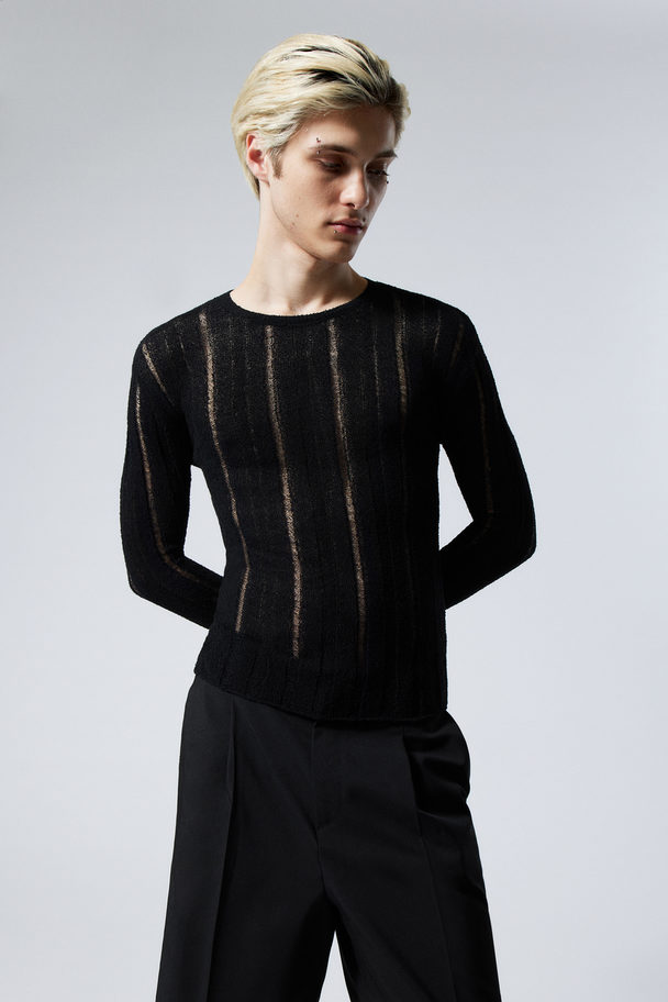 Weekday Transparenter Strickpullover mit schmaler Passform Schwarz