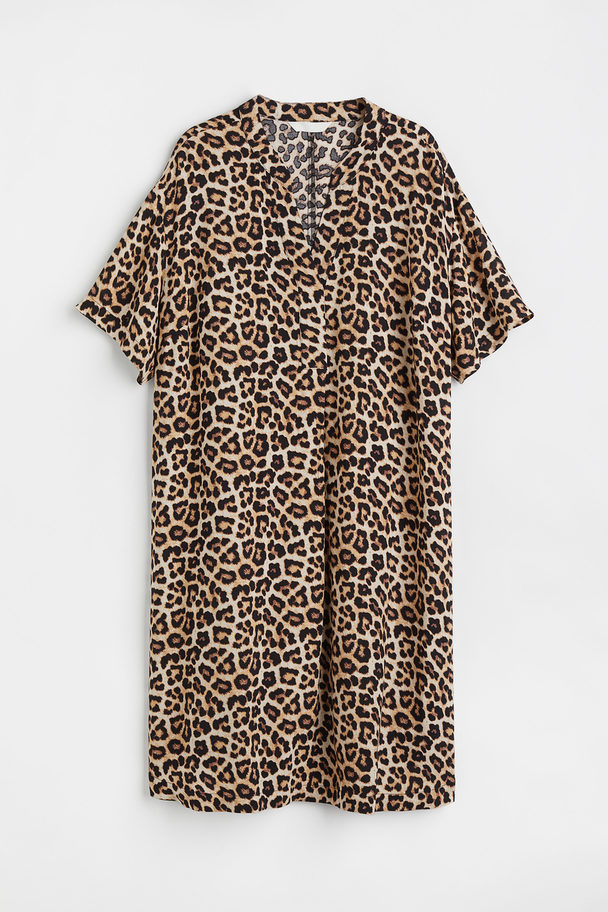 H&M V-neck Tunic Black/leopard Print