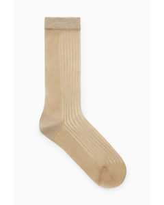 Ribbed Sheer Socks Beige / Gold