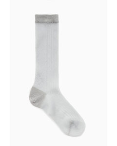 Ribbed Sheer Socks Silver