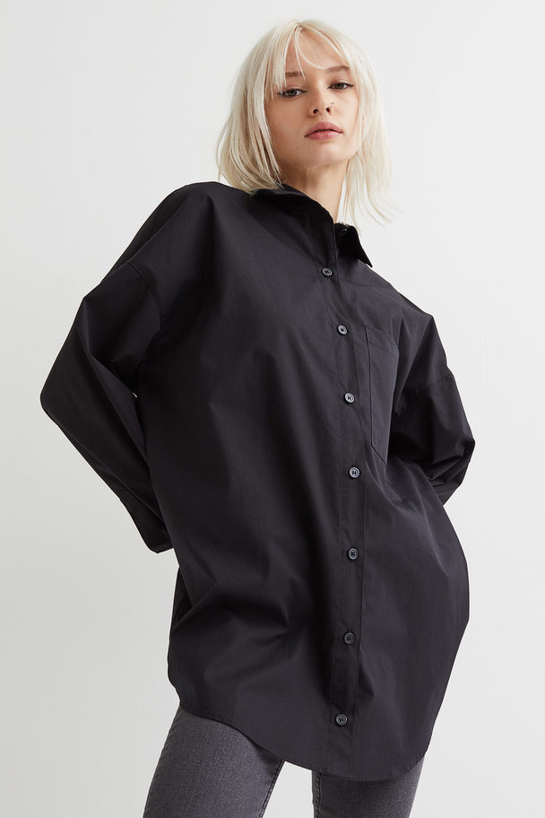 H&M Oversized Poplin Shirt Black