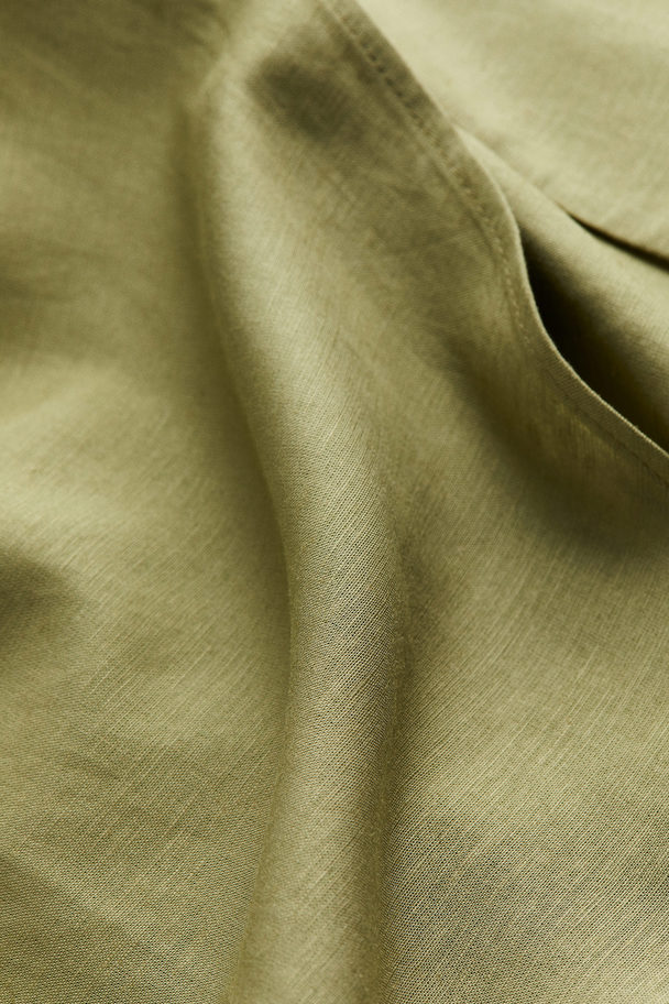 H&M Linen-blend Wrap Dress Khaki Green