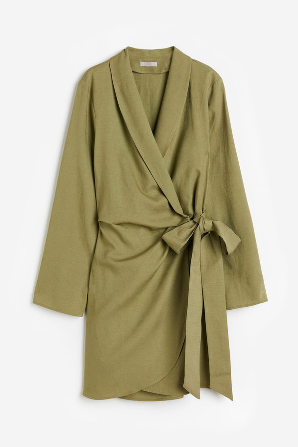 H&M Slå Om-kjole I Hørblanding Kakigrøn