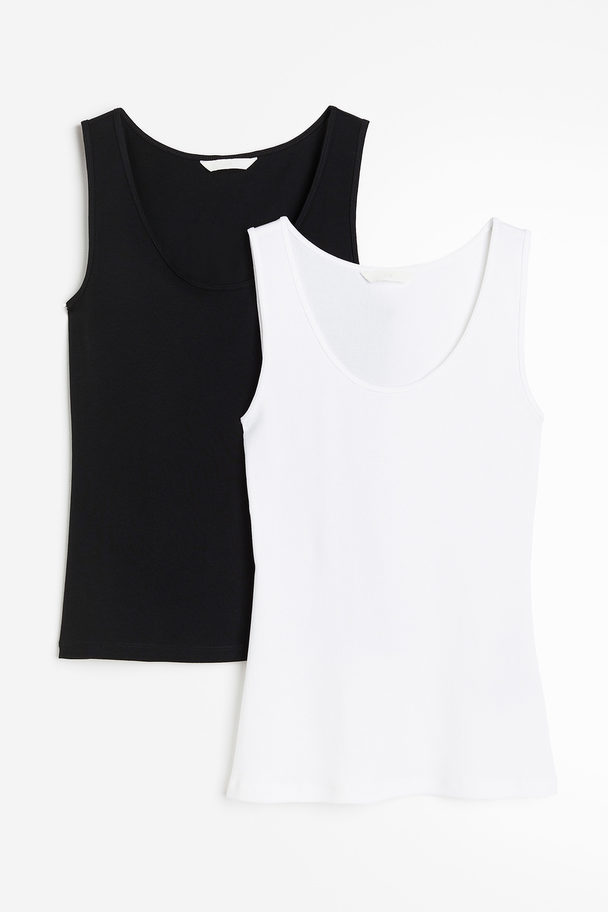 H&M 2er-Pack Tanktops Weiß/Schwarz