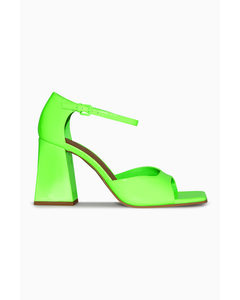 Square-toe Block-heeled Sandals Bright Green