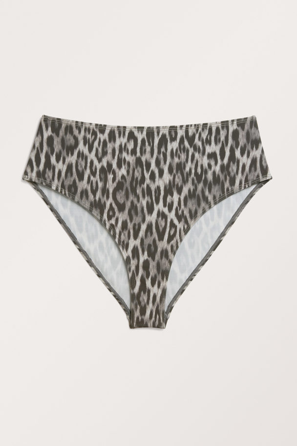 Monki Grijs Bikinibroekje Met Hoge Taille Grijze Luipaardprint