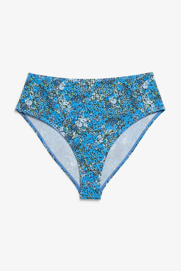 Monki Blue Floral High-waist Bikini Briefs Blue Micro Floral
