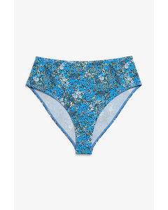 Blau geblümte Bikinihose mit hohem Bund Blau mit Mikroblumenmuster