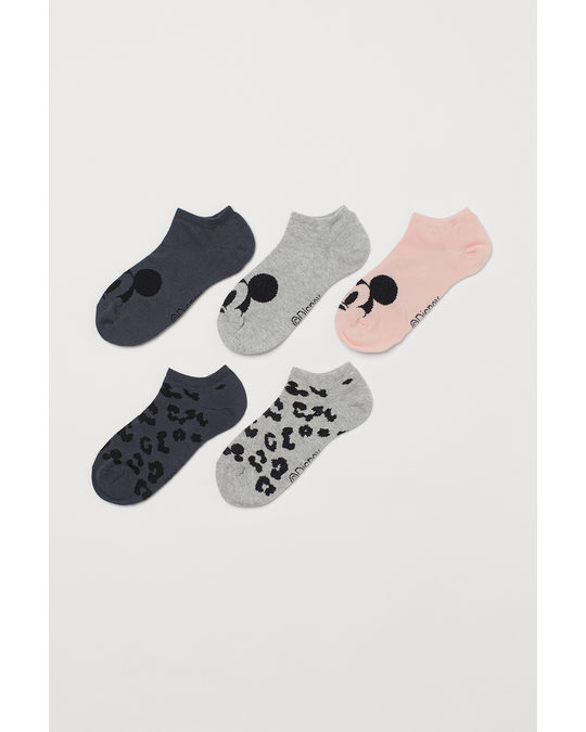 H&M 5-pack Trainer Socks Light Pink/mickey Mouse