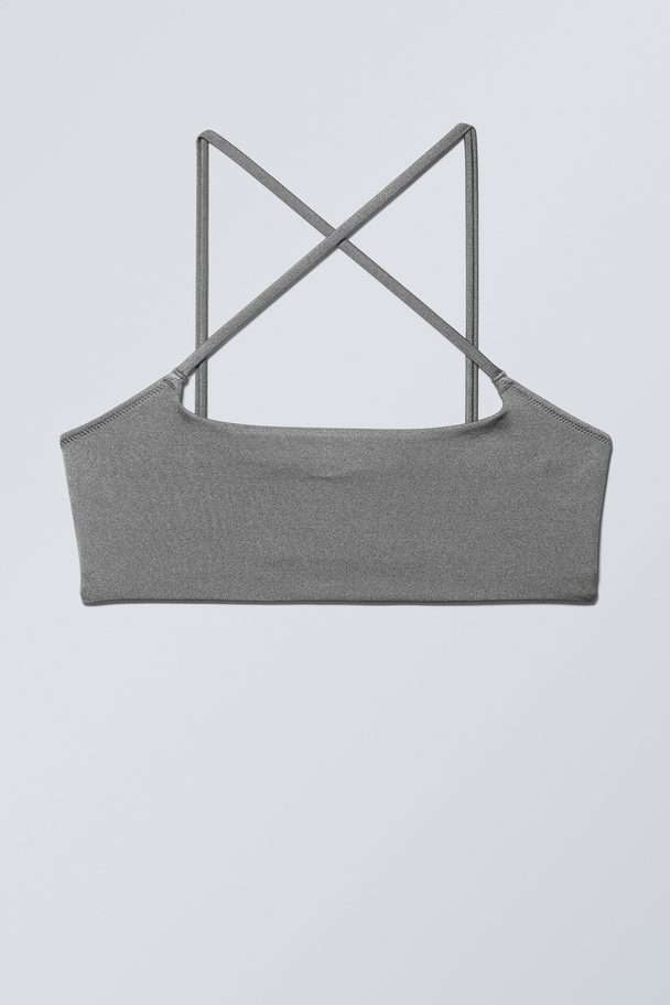 Weekday Cross Front Bikini Top Grey Shimmer