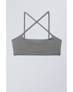 Cross Front Bikini Top Grey Shimmer