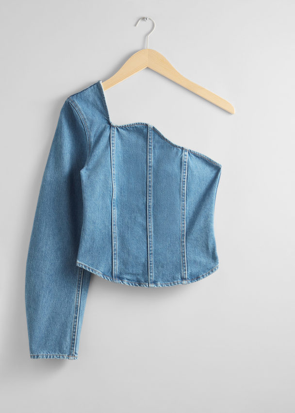 & Other Stories One-shoulder Denim Top Light Blue