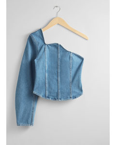 One-shoulder Denim Top Light Blue