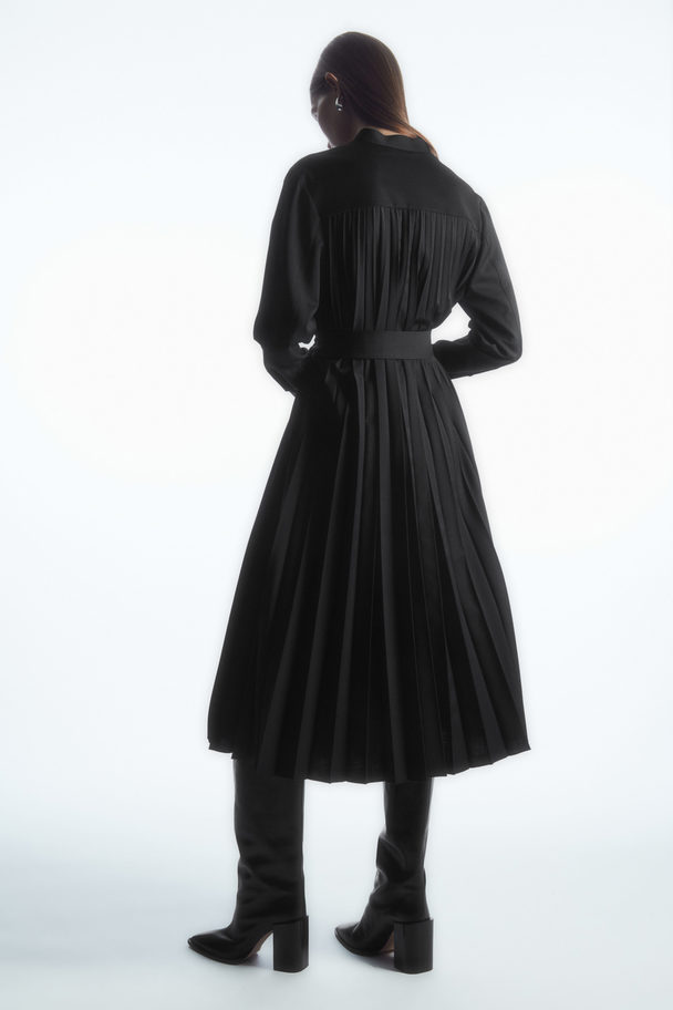 COS Pleated Wool-blend Shirt Dress Black