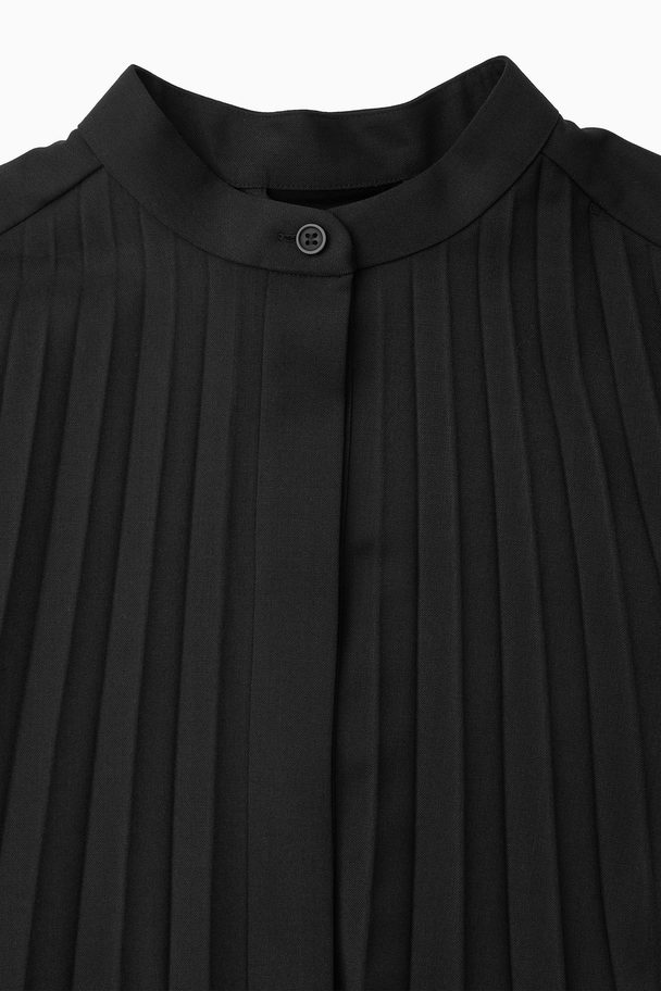 COS Pleated Wool-blend Shirt Dress Black