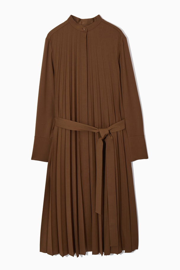 COS Pleated Wool-blend Shirt Dress Brown