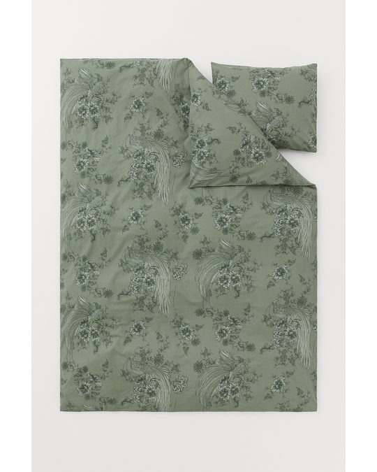 H&M HOME Printed Cotton Duvet Cover Set Green