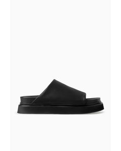 Leather Platform Slides Black