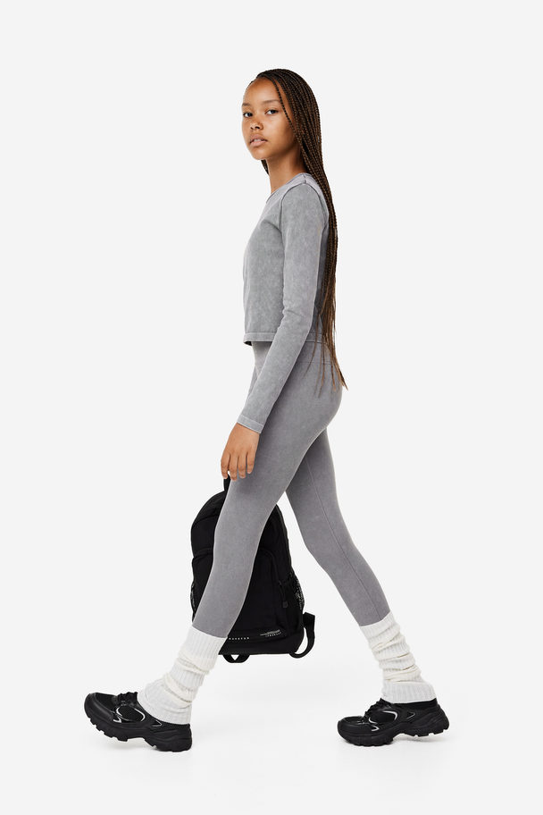 H&M Drymove™ Ribbed Sports Tights Grey/washed Out