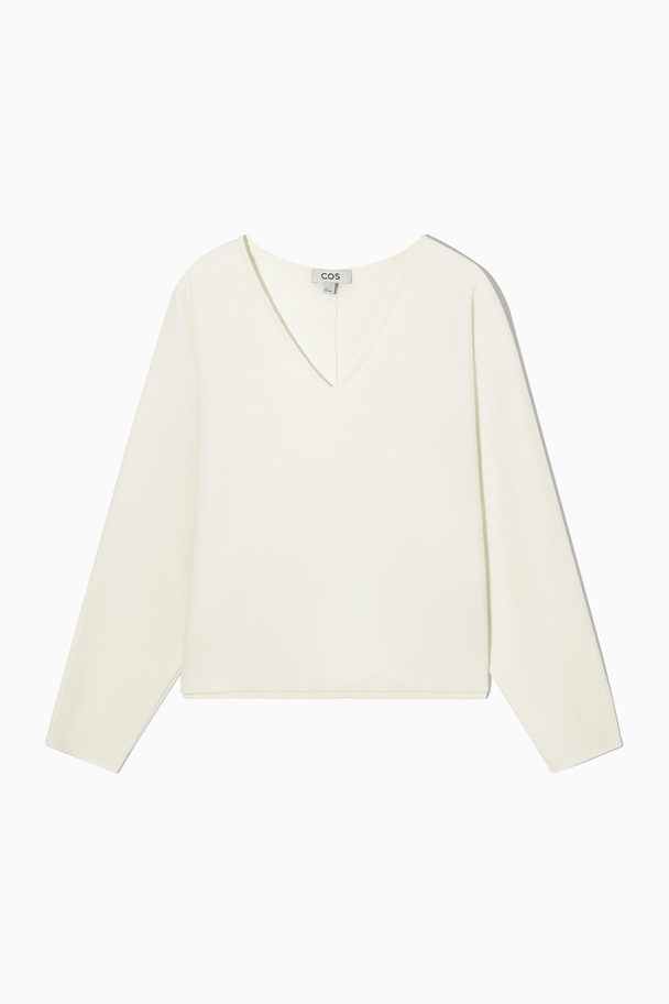 COS Wool-blend V-neck Top Off-white